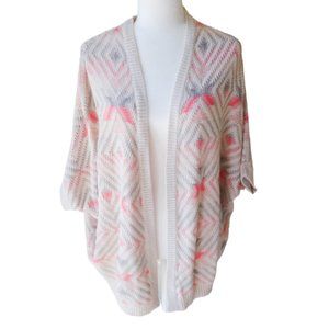 Mudd Dolman Sleeve Cardigan Gray Cream and Pink Size Medium